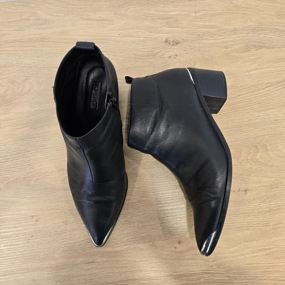 Topshop Black Silver Tip Heeled Ankle Boots Size 40 9.5 - Picture 3 of 9